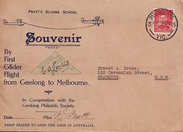 Fig 12 1st Glider mail in Australia Cover