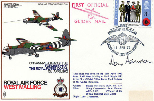 Fig 9 Glider Mail UK 1972 1st official